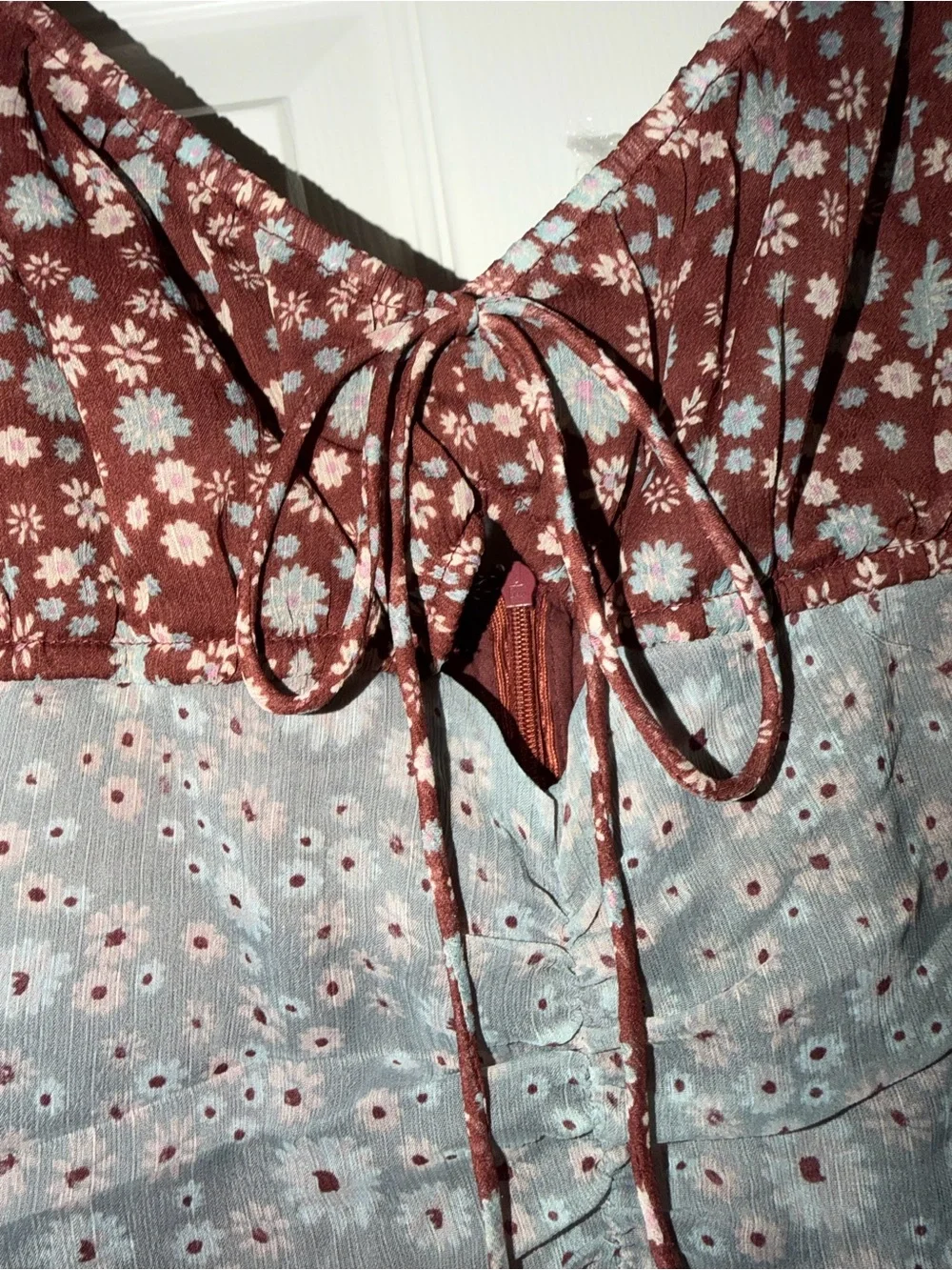 Free People Tessa Floral Ruched Mini Dress with Dusty Rose‎ Trim